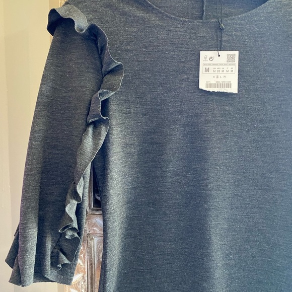 NWT Zara Trafaluc Grey Pencil Fitted Ruffle Sleeve Jumper Dress Size M - Picture 3 of 7